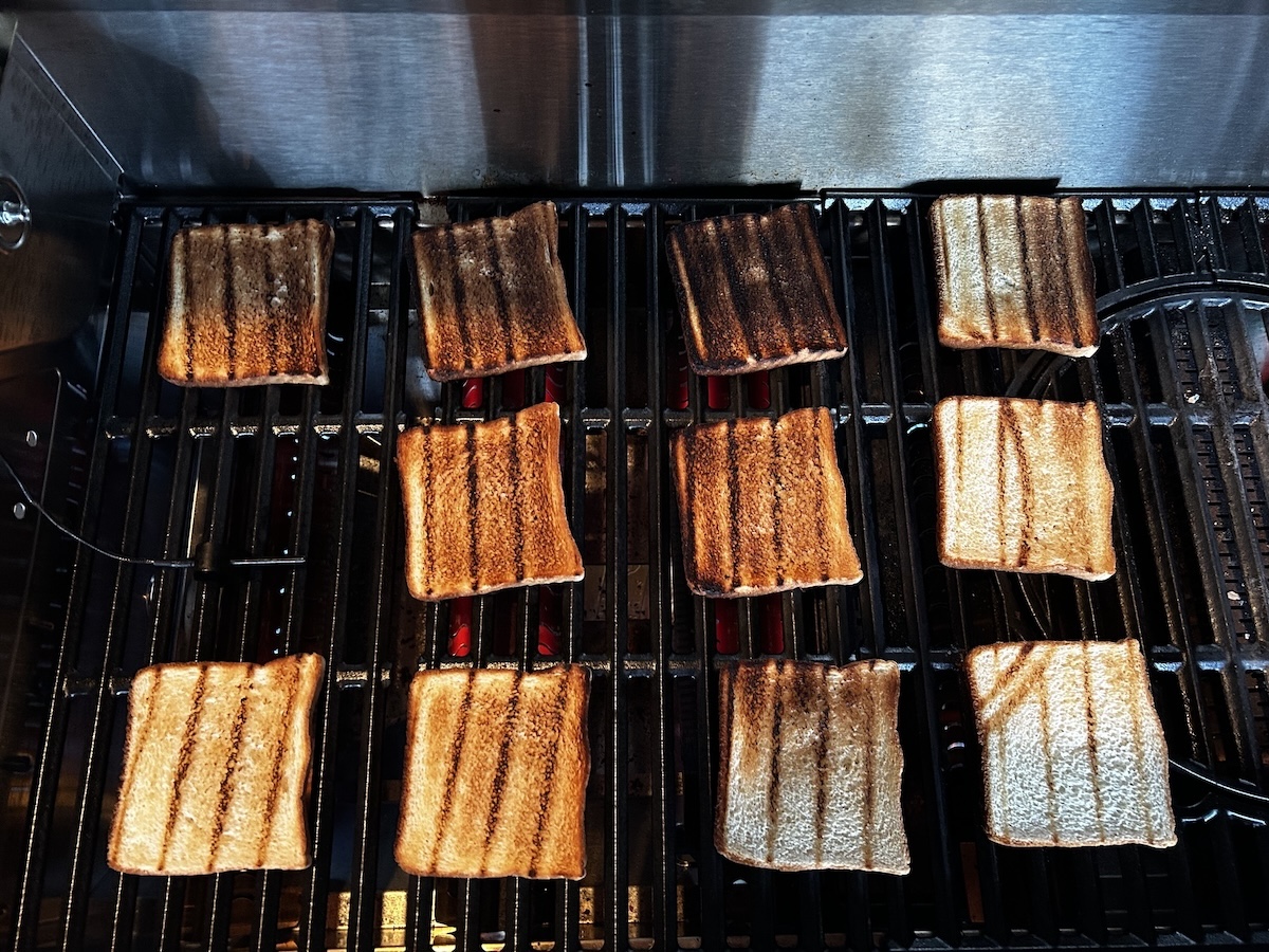 bread toasting on grill
